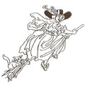 E 166   Witch riding a broomstick with cat
